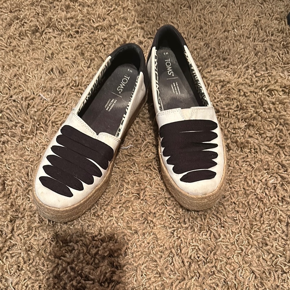 TOMS Black and White Espadrille Flats